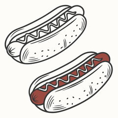Delicious hot dogs with mustard illustration