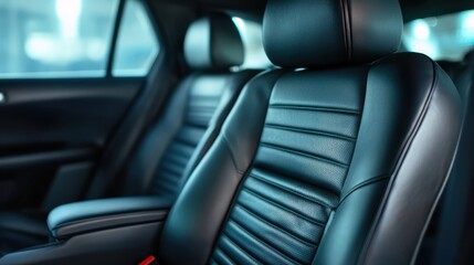 Obraz premium A high-quality leather seat interior of a modern car, showcasing the sleek design and luxurious comfort that enhances the driving experience for car enthusiasts.