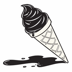 Melted black ice cream cone summer treat