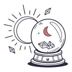 Mystical crystal ball sun moon design element