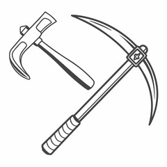 Mining tools hammer and pickaxe line art illustration