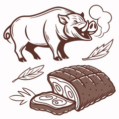 Delicious roasted boar meat cutout illustration