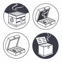 Four professional cigar box illustrations, transparent background