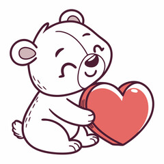 Adorable polar bear holding a big red heart