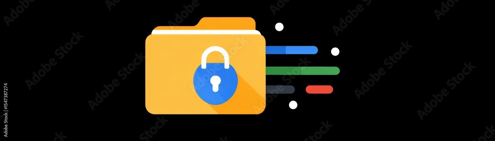 Poster a digital illustration of a yellow folder with a blue padlock, symbolizing secure data or protected 