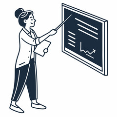 Woman teacher presenting data on whiteboard