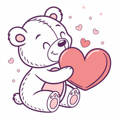 Obraz premium Cute teddy bear holding big heart valentines day