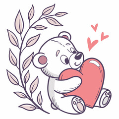 Adorable teddy bear holding heart valentines day