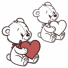 Adorable teddy bear holding heart valentines day illustration