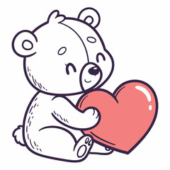 Fototapeta premium Adorable cartoon bear holding a big heart