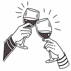 Two hands toasting wine glasses celebration cheers