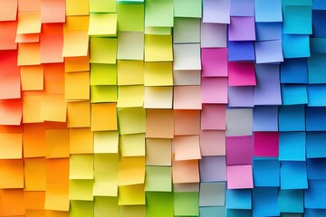 A colorful stack of post-it notes arranged in a rainbow pattern. background.