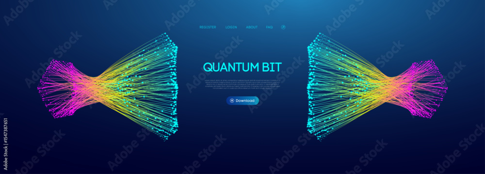 Poster fiber background with data and quantum bit lines in glowing blue. network flow by ai and big neural 
