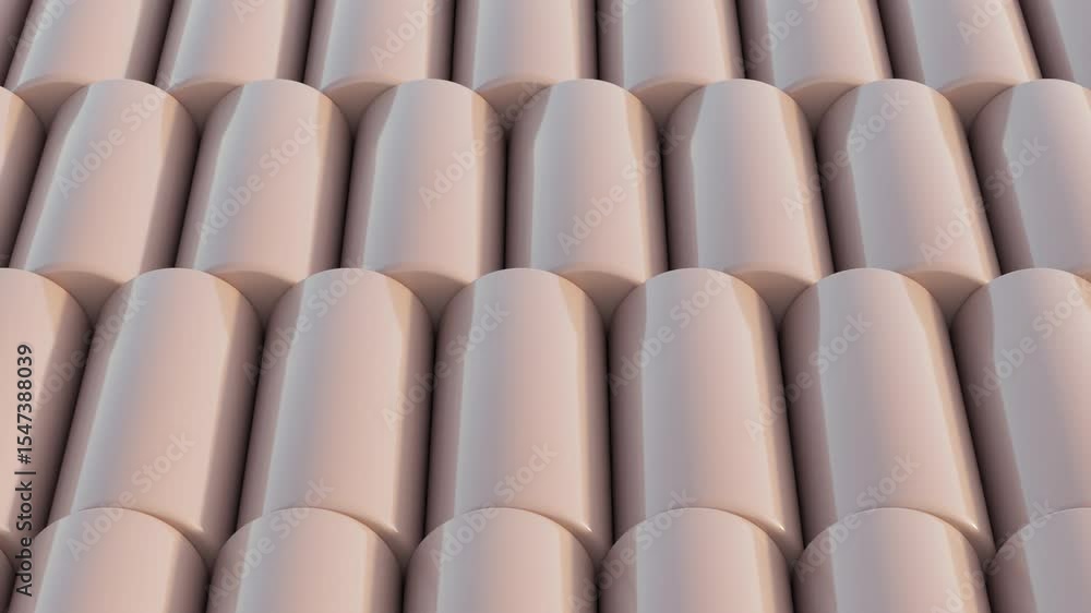 Poster seamless abstract 3d render with synchronized animation of neat mocha mousse cylinders in geometric 