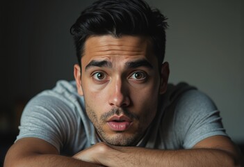 Man with wide open eyes expressing amazement and surprise