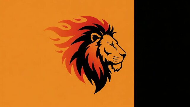 Minimalist Lion Profile with Stylized Flaming Mane Flowing Dynamically in Bold Black Silhouette