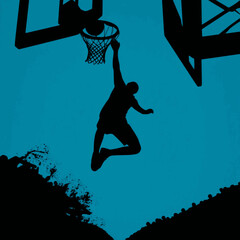 Basketball Player Jumping Silhouette – Black and White Sports Vector © krishna