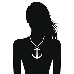 Stylish Silhouette of a Woman with an Anchor Necklace/A simple, elegant silhouette of a woman wearing a necklace with an anchor pendant. © Tanver