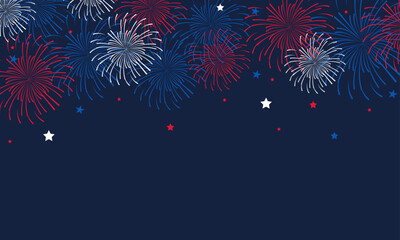 4th of July celebration background with firework and stars confetti, Perfect for Independence Day, patriotic events.