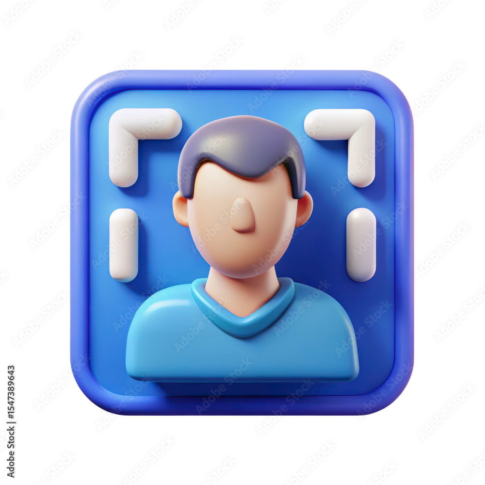 Aufkleber 3d rendering face recognition plasticstyle icon isolated on transparent background for app ui design