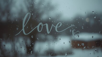 Rainy Window Love Message Cursive Handwriting Teal