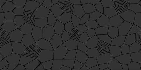 Black geometric background with mosaic of polygons. Dark endless texture with linear polygonal ornament. Vector seamless pattern for wrapping paper, giftwrap, packaging, surface texture and printing