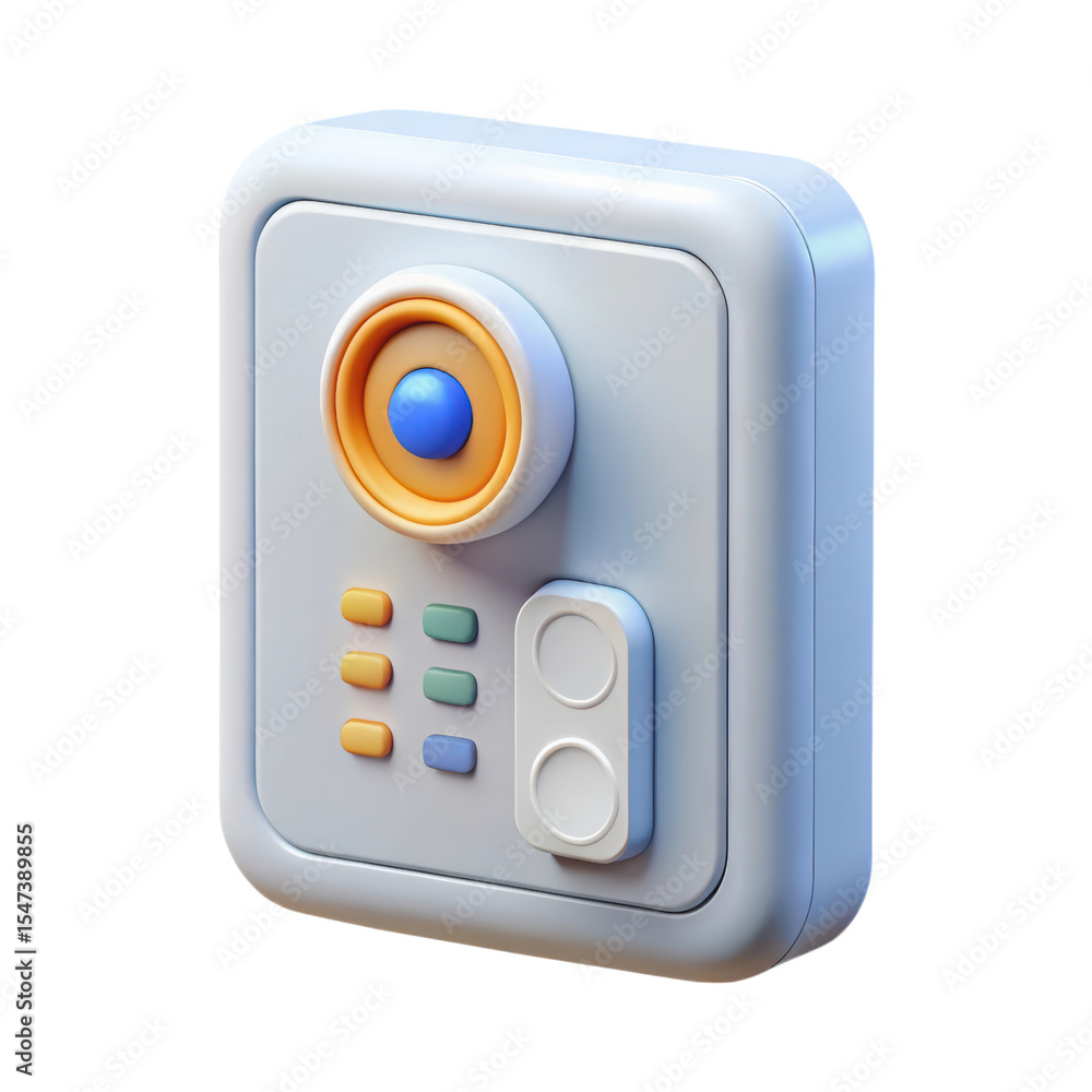 Poster 3d rendering of a secure safe deposit box plasticstyle icon isolated on transparent background
