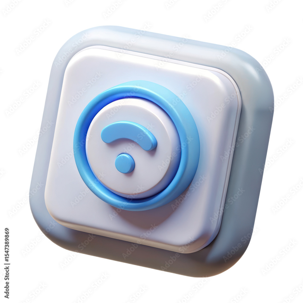 Poster 3d rendering of a plasticstyle wifi icon,isolated on a clean transparent background for tech design