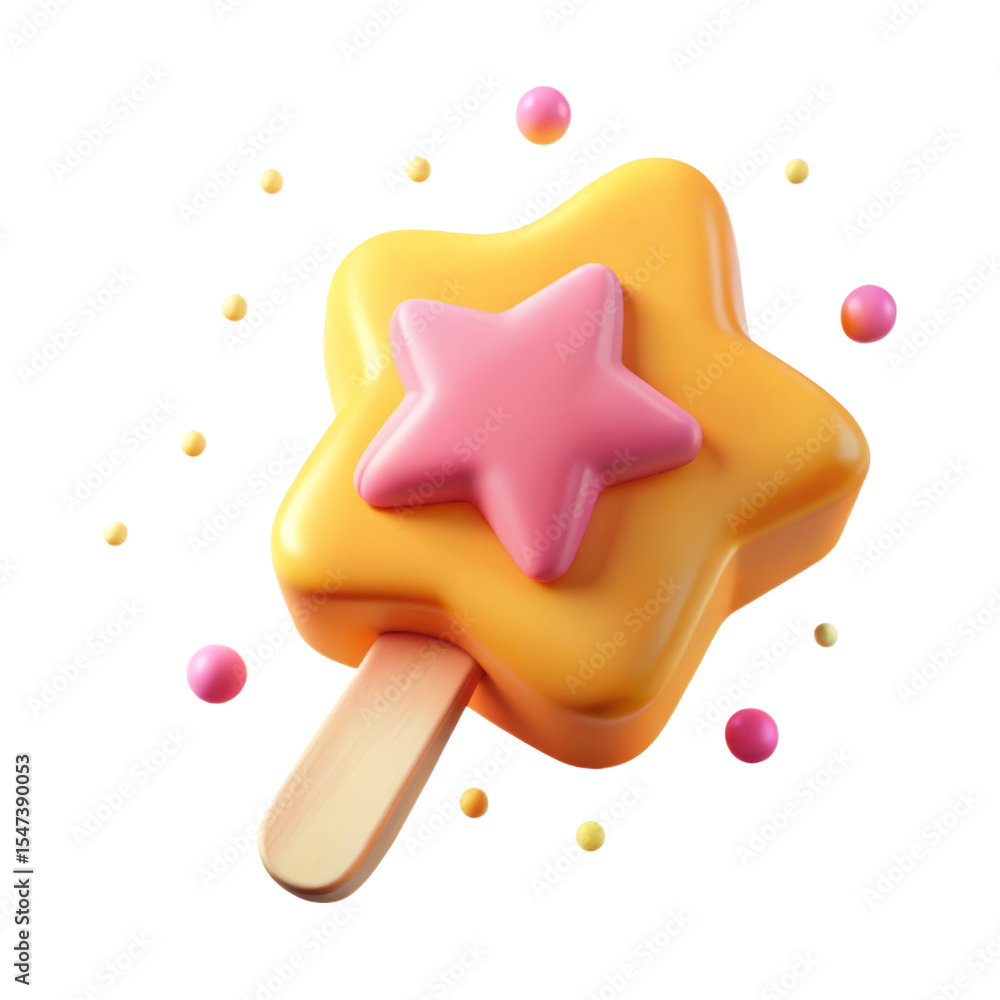 Poster 3d rendering of star shaped popsicle plasticstyle icon isolated on transparent background modern des