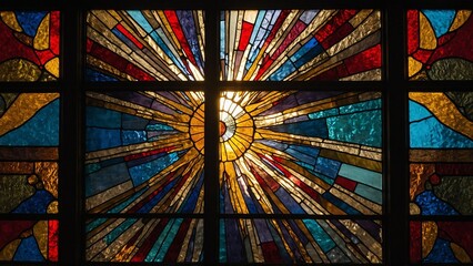 Colorful Stained Glass Sunburst Window Art