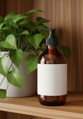 Brown Pump Bottle with Plant