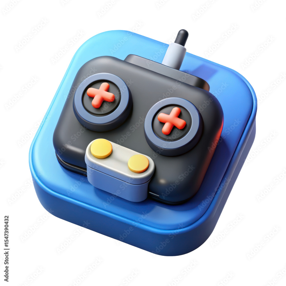 Poster 3d rendering plasticstyle icon of a classic toy remote control isolated on transparent background fo