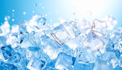 氷の落下：涼しげなクラッシュアイスと輝く水滴Generated image