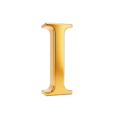 A shiny, golden, capital letter "I" standing upright against a clean white background.