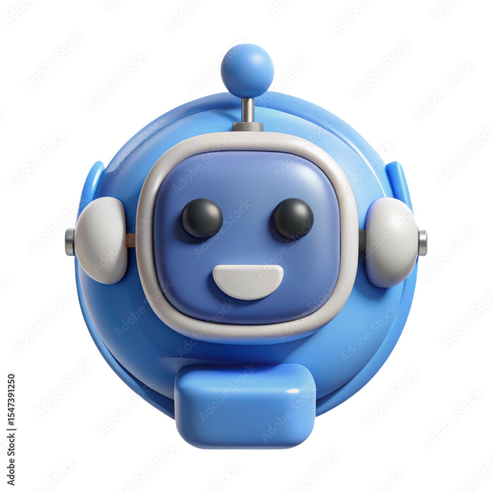 Aufkleber adorable blue plasticstyle robot 3d rendering icon isolated on transparent background for ai technol