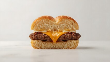 Gourmet Burger Halve Melted Cheese Sesame Bun beef patty