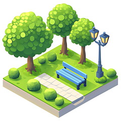 Isometric 3d illustration park trees forest nature elements