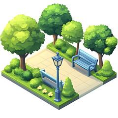 Isometric 3d illustration park trees forest nature elements