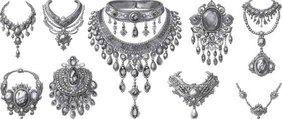 Jewelry Collection, Vector Illustration on White Background