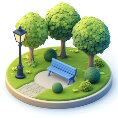 Isometric 3d illustration park trees forest nature elements