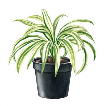 spider plant in black pot watercolor clip art preview