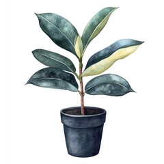 Contemporary Rubber Tree Plant in Black Pot
