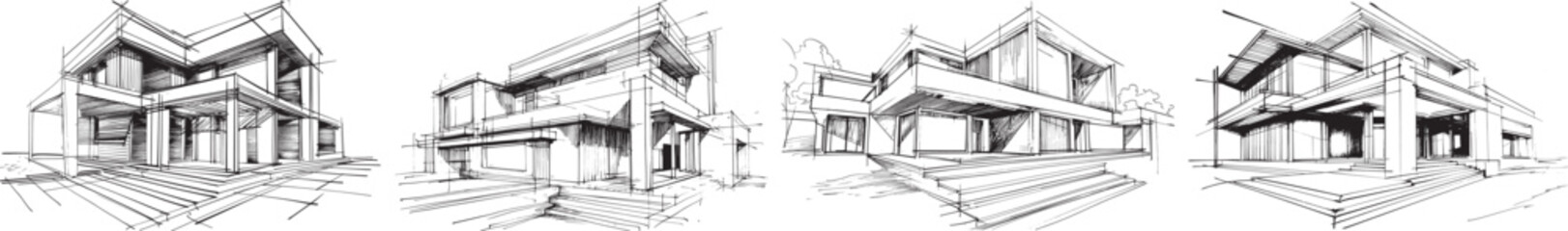 House Sketch Set, Vector Illustration Isolated on White Background