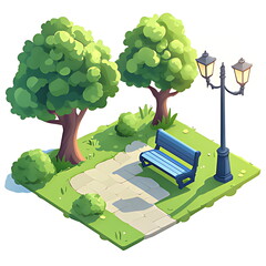 Isometric 3d illustration park trees forest nature elements