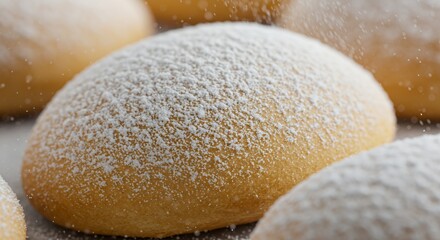 Golden-Brown Doughnuts Dusted with Powdered Sugar