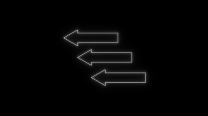 Glowing neon direction left 3 arrow icon animation sign information traffic signal moving road side sign
