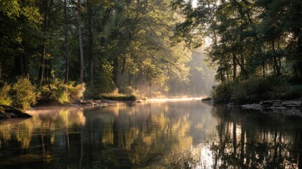 Obraz premium A Serene Sunrise Over A River With Reflections