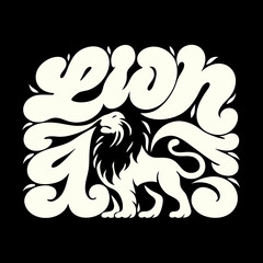 Typography lion black and white abstract vector