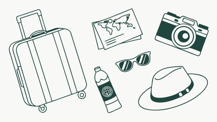 Minimal Vector Travel Essentials in Outline Style

