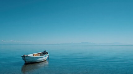 Naklejka premium A Small Fishing Boat On Calm Water